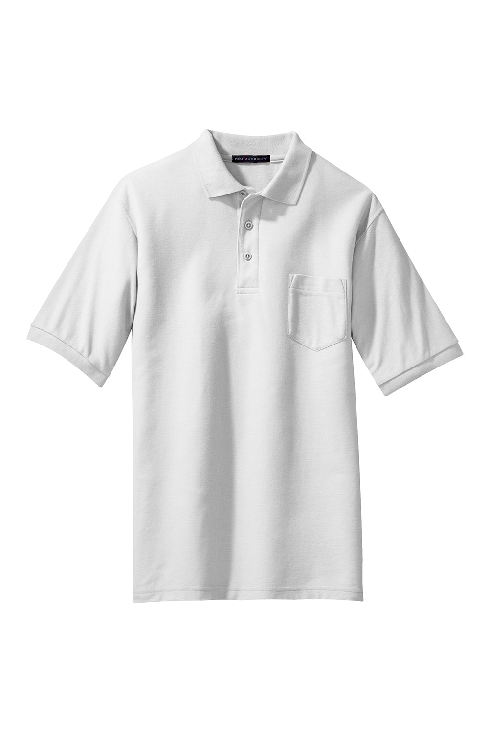 Port Authority K500P/TLK500P Mens Silk Touch Wrinkle Resistant Short Sleeve Polo Shirt w/ Pocket White Flat Front