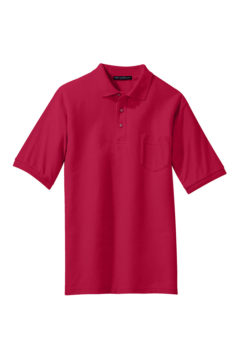 Port Authority K500P/TLK500P Mens Silk Touch Wrinkle Resistant Short Sleeve Polo Shirt w/ Pocket Red Flat Front