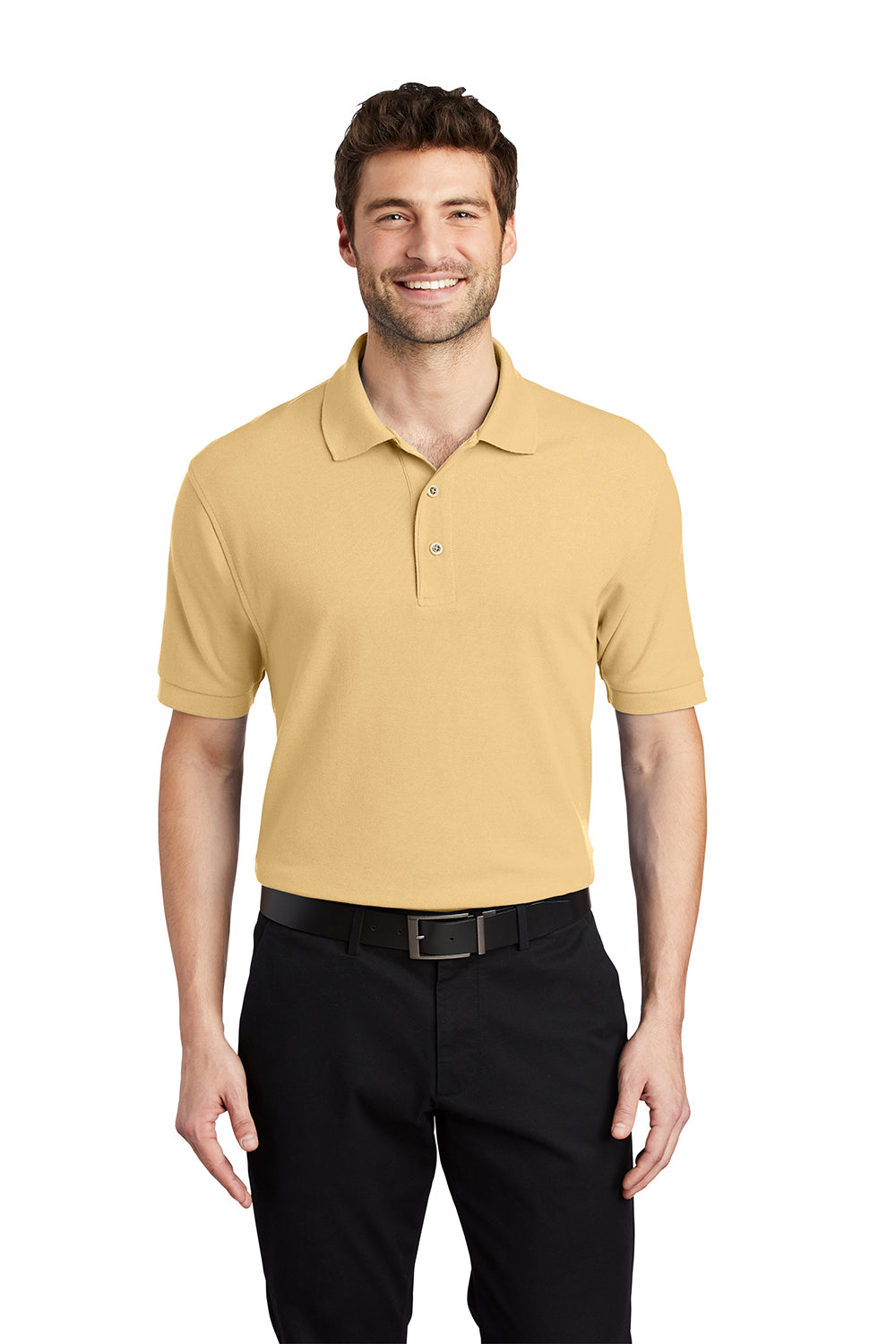 Port Authority K500/TLK500/K500ES Mens Silk Touch Wrinkle Resistant Short Sleeve Polo Shirt Banana Yellow Model Front