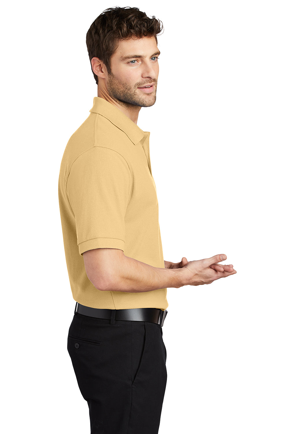 Port Authority K500/TLK500/K500ES Mens Silk Touch Wrinkle Resistant Short Sleeve Polo Shirt Banana Yellow Model Side