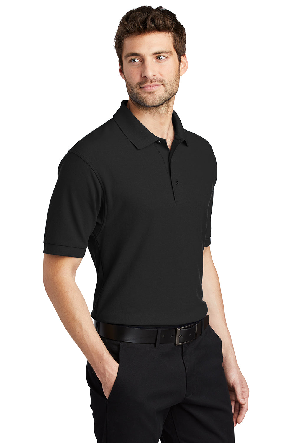 Port Authority K500/TLK500/K500ES Mens Silk Touch Wrinkle Resistant Short Sleeve Polo Shirt Black Model 3q