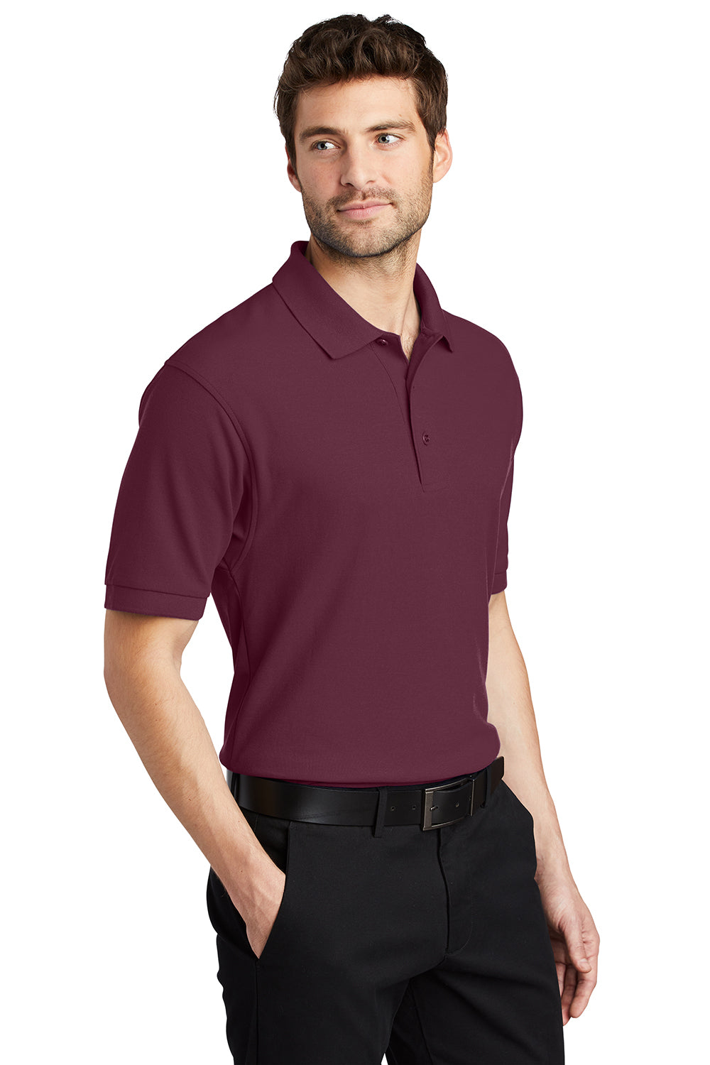 Port Authority K500/TLK500/K500ES Mens Silk Touch Wrinkle Resistant Short Sleeve Polo Shirt Burgundy Model 3q