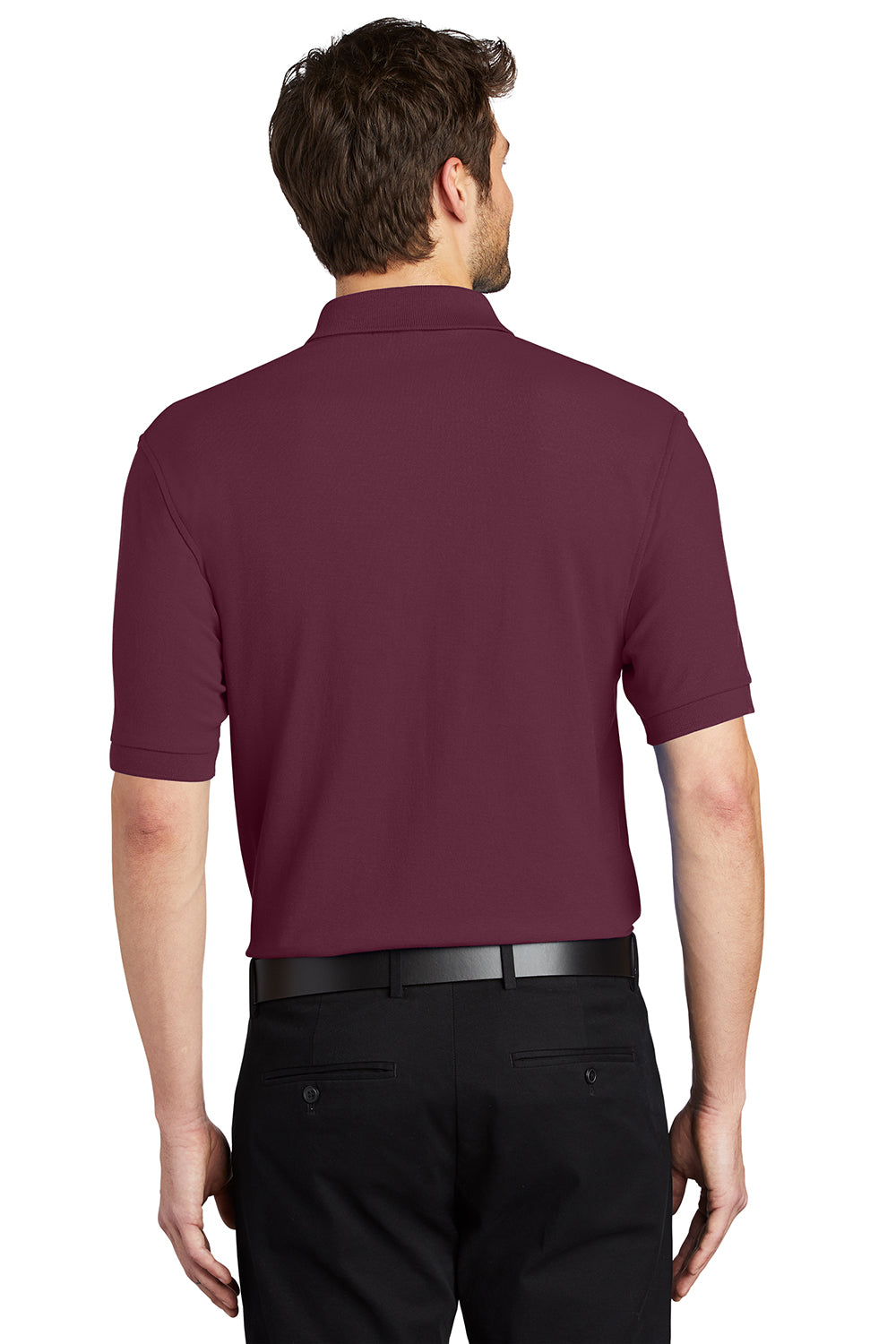 Port Authority K500/TLK500/K500ES Mens Silk Touch Wrinkle Resistant Short Sleeve Polo Shirt Burgundy Model Back