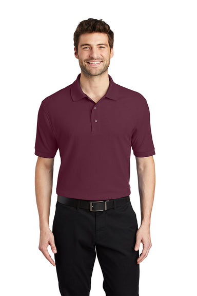 Port Authority K500/TLK500/K500ES Mens Silk Touch Wrinkle Resistant Short Sleeve Polo Shirt Burgundy Model Front