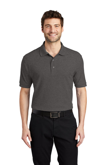 Port Authority K500/TLK500/K500ES Mens Silk Touch Wrinkle Resistant Short Sleeve Polo Shirt Heather Charcoal Grey Model Front