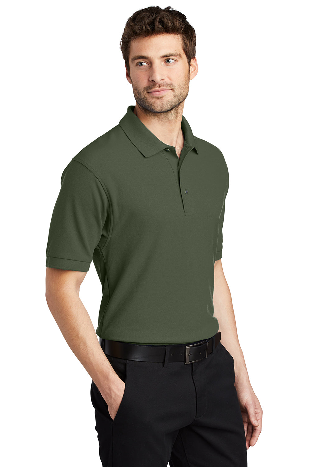 Port Authority K500/TLK500/K500ES Mens Silk Touch Wrinkle Resistant Short Sleeve Polo Shirt Clover Green Model 3q