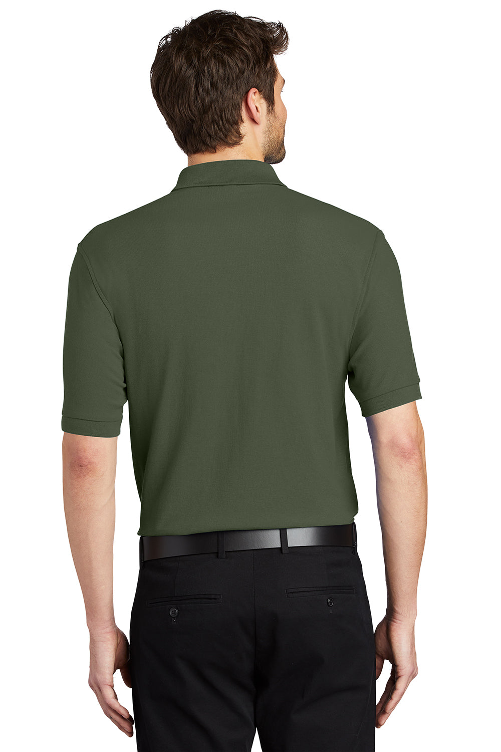 Port Authority K500/TLK500/K500ES Mens Silk Touch Wrinkle Resistant Short Sleeve Polo Shirt Clover Green Model Back