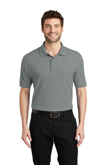 Port Authority K500/TLK500/K500ES Mens Silk Touch Wrinkle Resistant Short Sleeve Polo Shirt Cool Grey Model Front