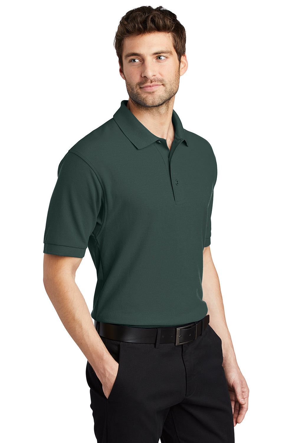 Port Authority K500/TLK500/K500ES Mens Silk Touch Wrinkle Resistant Short Sleeve Polo Shirt Dark Green Model 3q