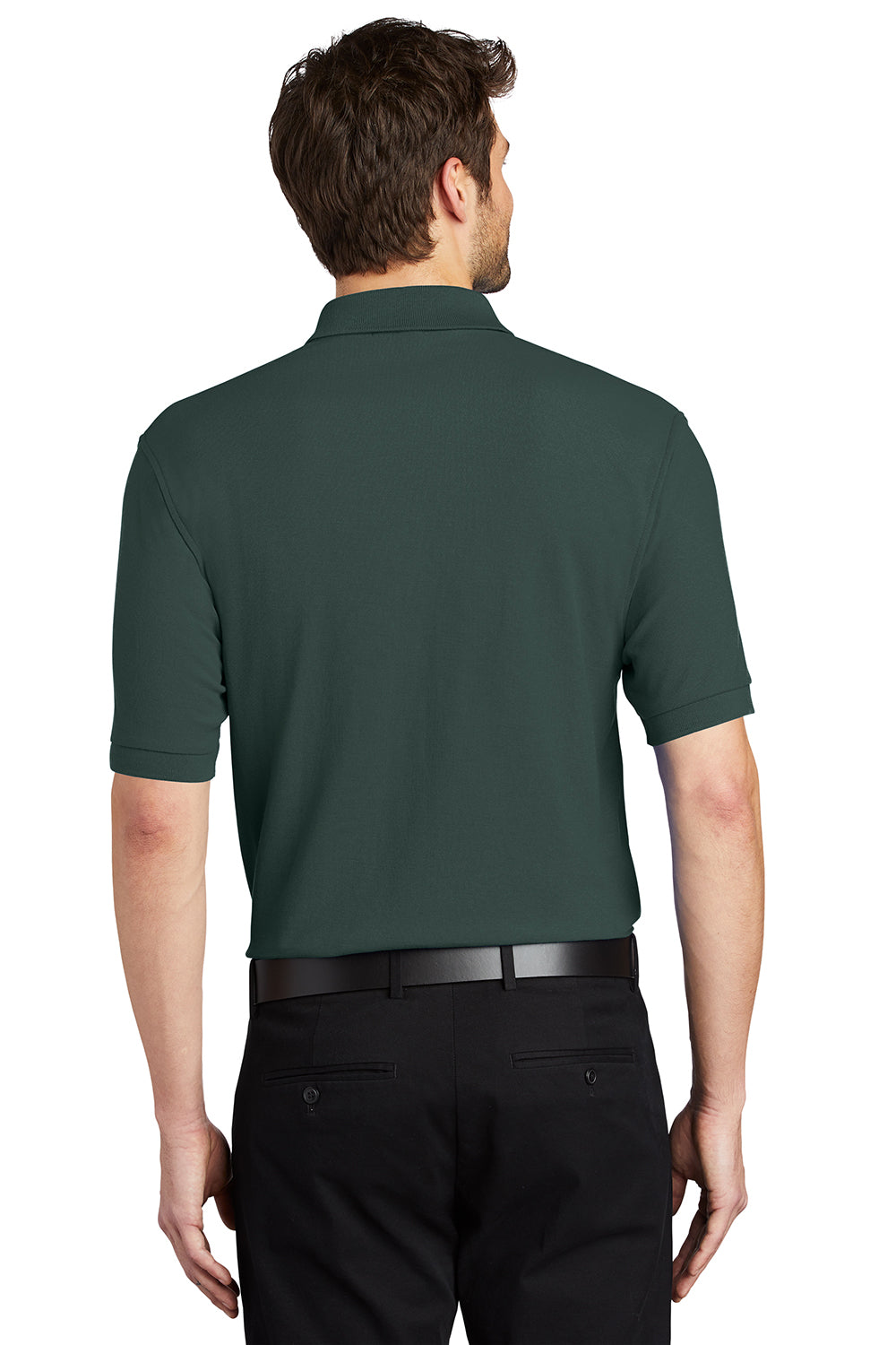 Port Authority K500/TLK500/K500ES Mens Silk Touch Wrinkle Resistant Short Sleeve Polo Shirt Dark Green Model Back