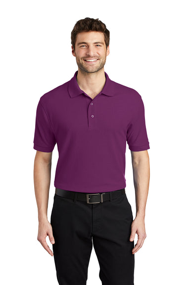 Port Authority K500/TLK500/K500ES Mens Silk Touch Wrinkle Resistant Short Sleeve Polo Shirt Deep Berry Purple Model Front