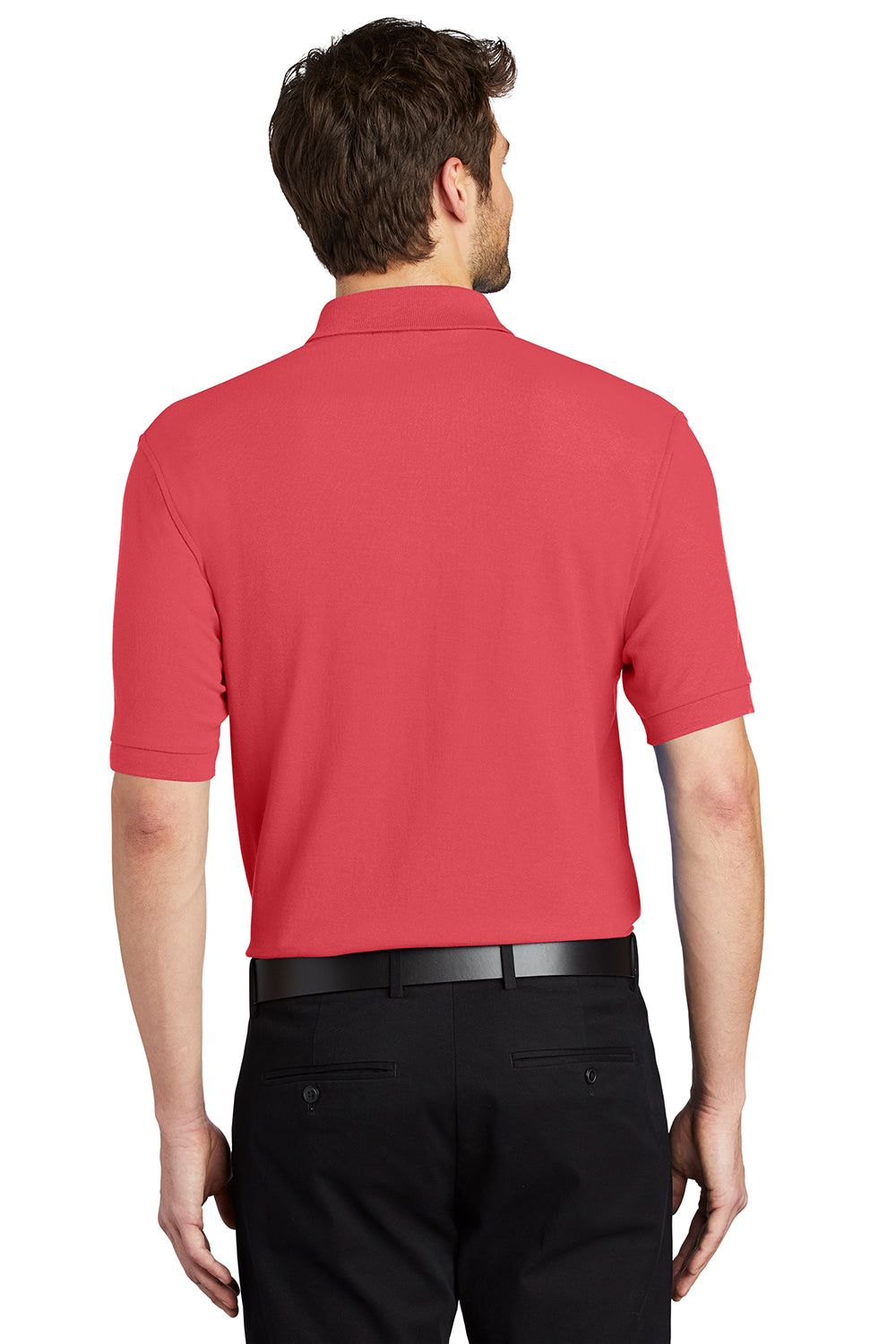 Port Authority K500/TLK500/K500ES Mens Silk Touch Wrinkle Resistant Short Sleeve Polo Shirt Hibiscus Pink Model Back