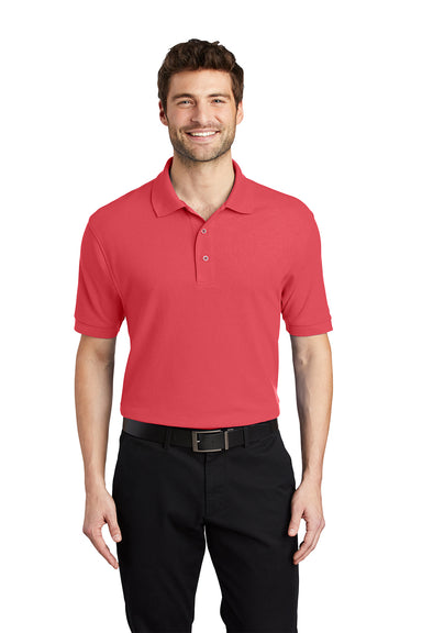 Port Authority K500/TLK500/K500ES Mens Silk Touch Wrinkle Resistant Short Sleeve Polo Shirt Hibiscus Pink Model Front