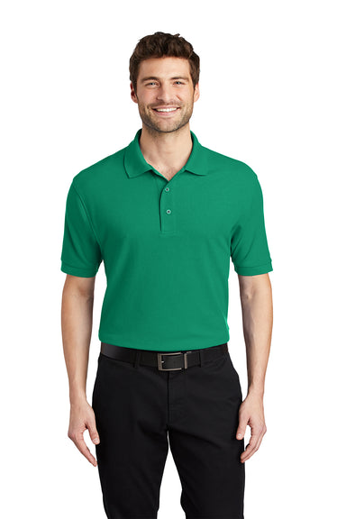 Port Authority K500/TLK500/K500ES Mens Silk Touch Wrinkle Resistant Short Sleeve Polo Shirt Kelly Green Model Front