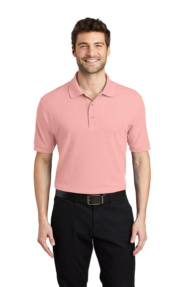 Port Authority K500/TLK500/K500ES Mens Silk Touch Wrinkle Resistant Short Sleeve Polo Shirt Light Pink Model Front