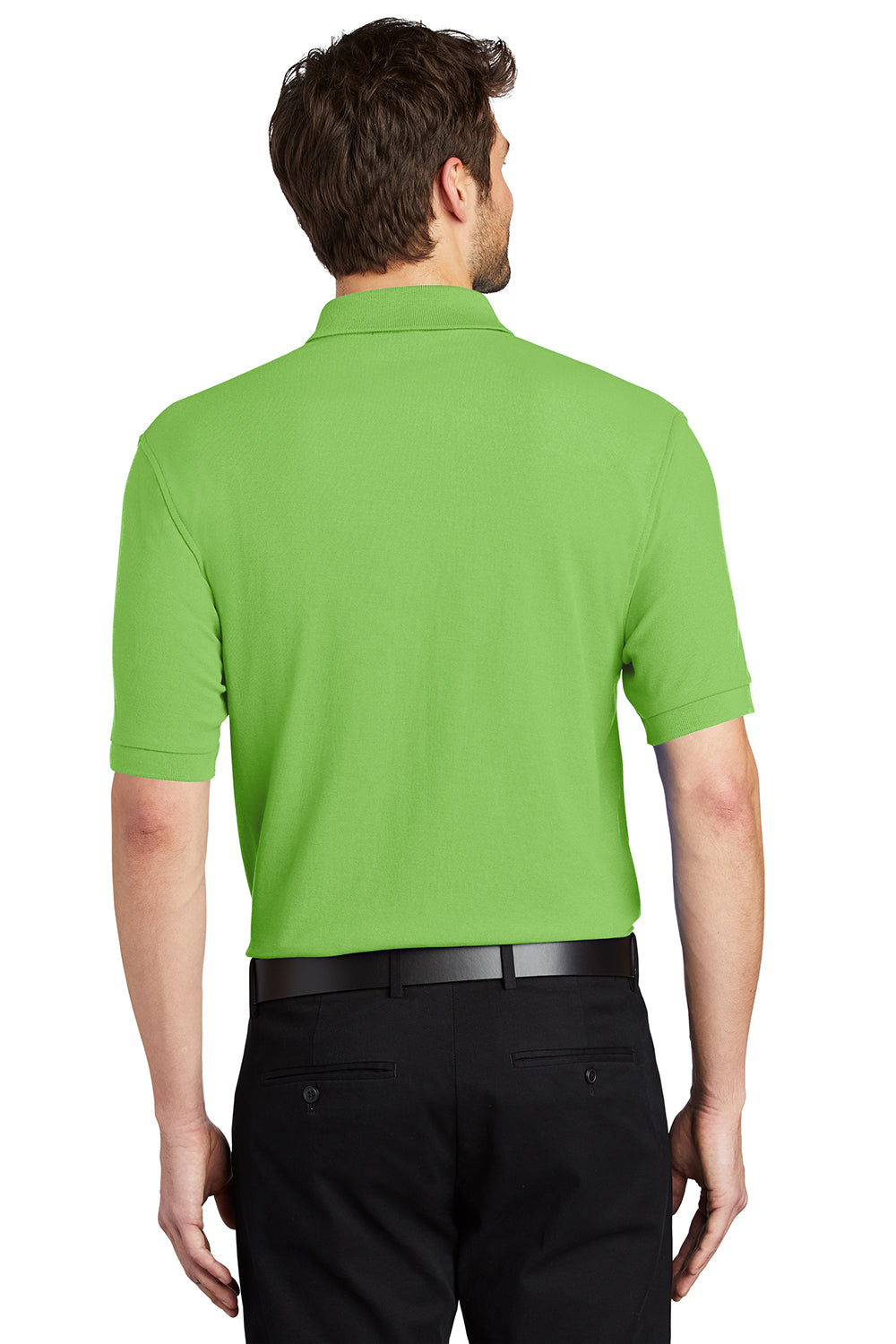 Port Authority K500/TLK500/K500ES Mens Silk Touch Wrinkle Resistant Short Sleeve Polo Shirt Lime Green Model Back