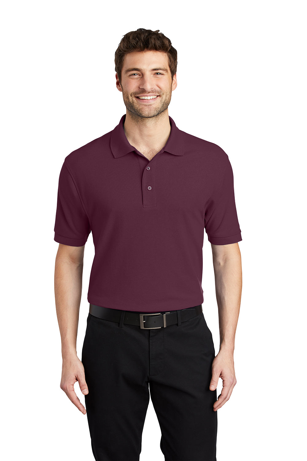 Port Authority K500/TLK500/K500ES Mens Silk Touch Wrinkle Resistant Short Sleeve Polo Shirt Maroon Model Front