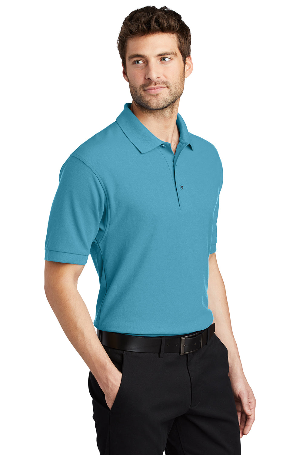 Port Authority K500/TLK500/K500ES Mens Silk Touch Wrinkle Resistant Short Sleeve Polo Shirt Maui Blue Model 3q