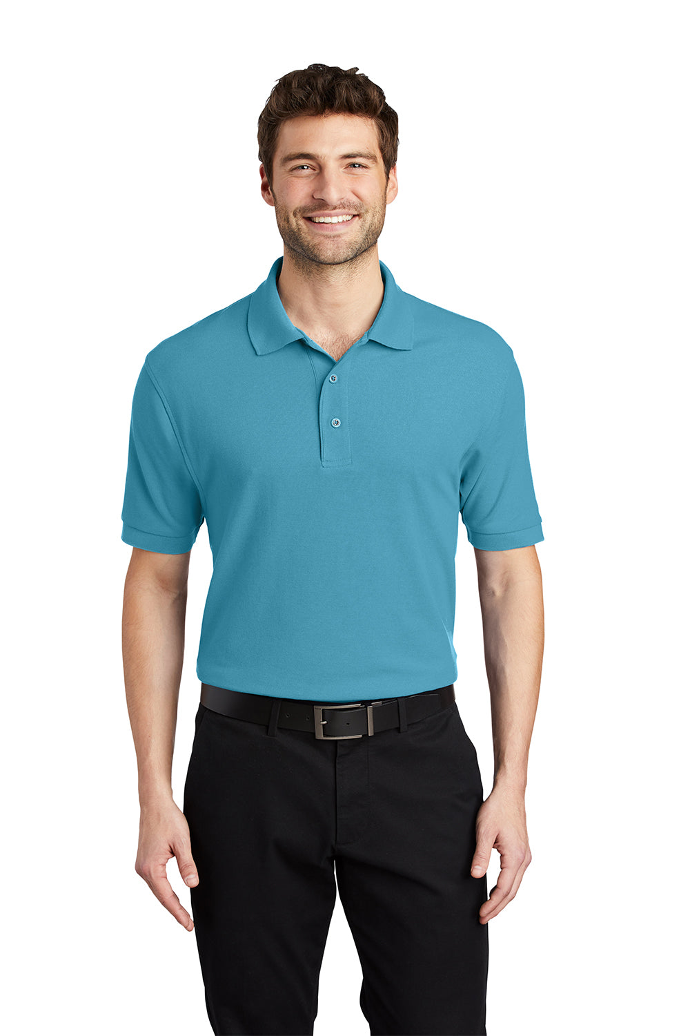 Port Authority K500/TLK500/K500ES Mens Silk Touch Wrinkle Resistant Short Sleeve Polo Shirt Maui Blue Model Front