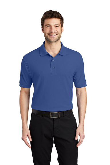 Port Authority K500/TLK500/K500ES Mens Silk Touch Wrinkle Resistant Short Sleeve Polo Shirt Mediterranean Blue Model Front