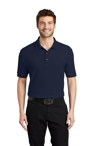 Port Authority K500/TLK500/K500ES Mens Silk Touch Wrinkle Resistant Short Sleeve Polo Shirt Navy Blue Model Front