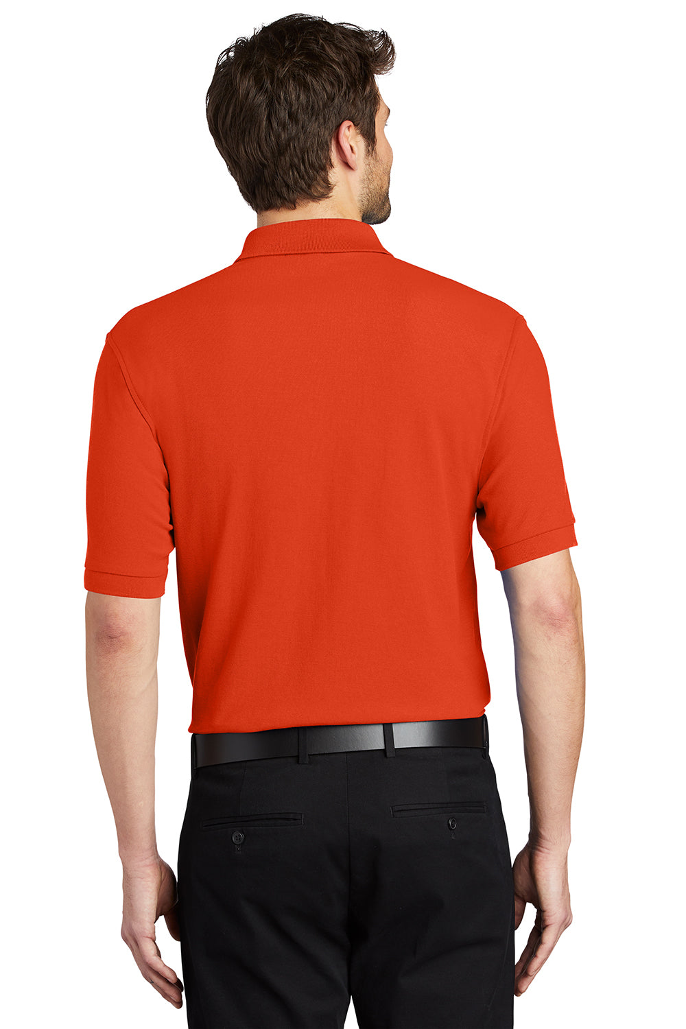 Port Authority K500/TLK500/K500ES Mens Silk Touch Wrinkle Resistant Short Sleeve Polo Shirt Orange Model Back