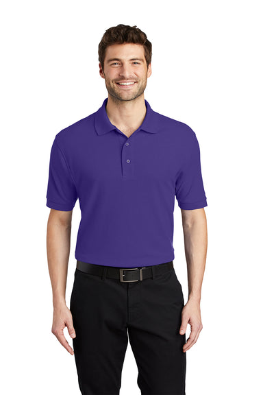 Port Authority K500/TLK500/K500ES Mens Silk Touch Wrinkle Resistant Short Sleeve Polo Shirt Purple Model Front