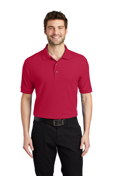 Port Authority K500/TLK500/K500ES Mens Silk Touch Wrinkle Resistant Short Sleeve Polo Shirt Red Model Front