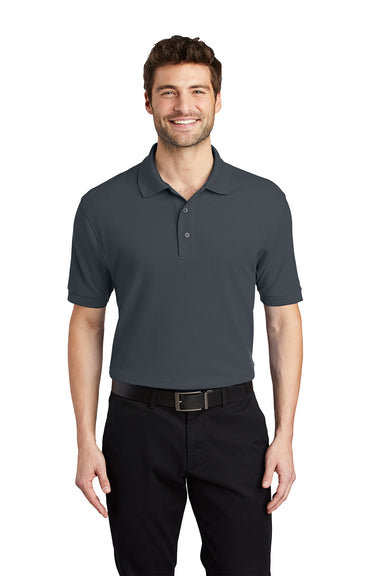 Port Authority K500/TLK500/K500ES Mens Silk Touch Wrinkle Resistant Short Sleeve Polo Shirt Steel Grey Model Front