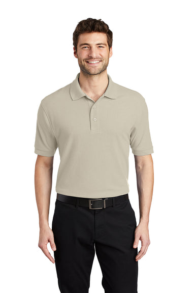 Port Authority K500/TLK500/K500ES Mens Silk Touch Wrinkle Resistant Short Sleeve Polo Shirt Stone Model Front