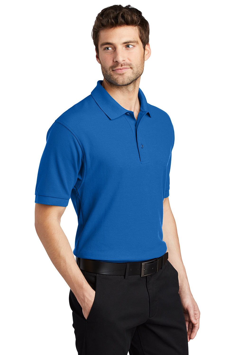 Port Authority K500/TLK500/K500ES Mens Silk Touch Wrinkle Resistant Short Sleeve Polo Shirt Strong Blue Model 3q