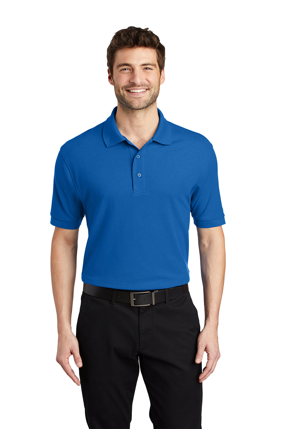 Port Authority K500/TLK500/K500ES Mens Silk Touch Wrinkle Resistant Short Sleeve Polo Shirt Strong Blue Model Front