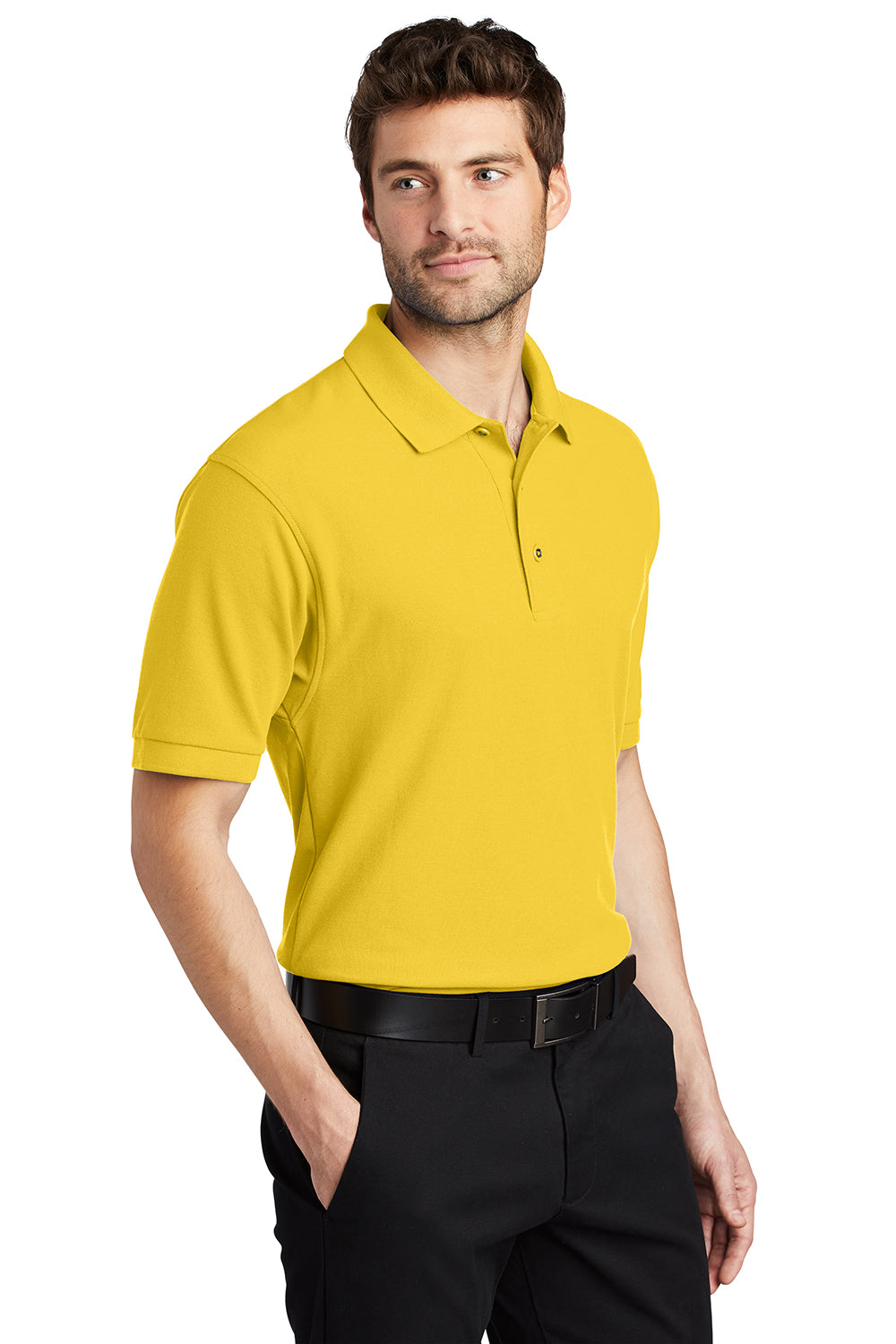 Port Authority K500/TLK500/K500ES Mens Silk Touch Wrinkle Resistant Short Sleeve Polo Shirt Sunflower Yellow Model 3q