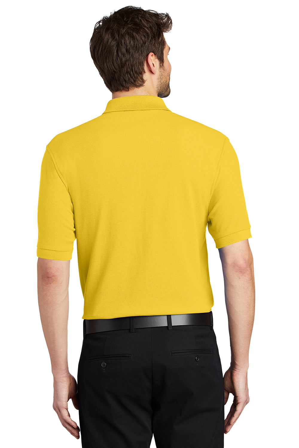 Port Authority K500/TLK500/K500ES Mens Silk Touch Wrinkle Resistant Short Sleeve Polo Shirt Sunflower Yellow Model Back