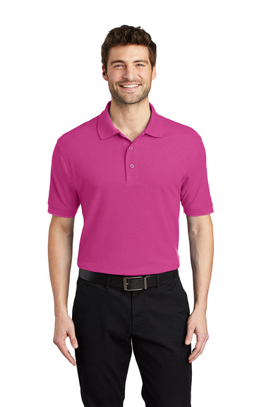 Port Authority K500/TLK500/K500ES Mens Silk Touch Wrinkle Resistant Short Sleeve Polo Shirt Tropical Pink Model Front