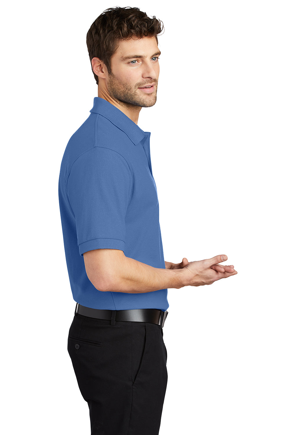 Port Authority K500/TLK500/K500ES Mens Silk Touch Wrinkle Resistant Short Sleeve Polo Shirt Ultramarine Blue Model Side