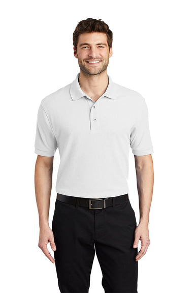 Port Authority K500/TLK500/K500ES Mens Silk Touch Wrinkle Resistant Short Sleeve Polo Shirt White Model Front