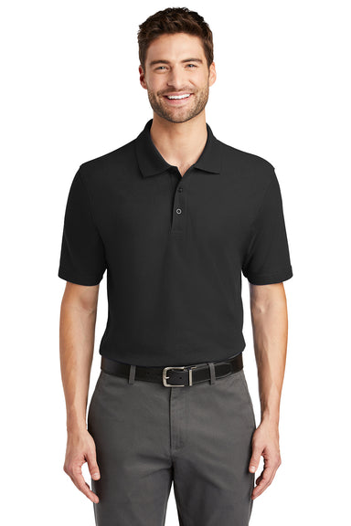 Port Authority K510/TLK510 Mens Moisture Wicking Short Sleeve Polo Shirt Black Model Front