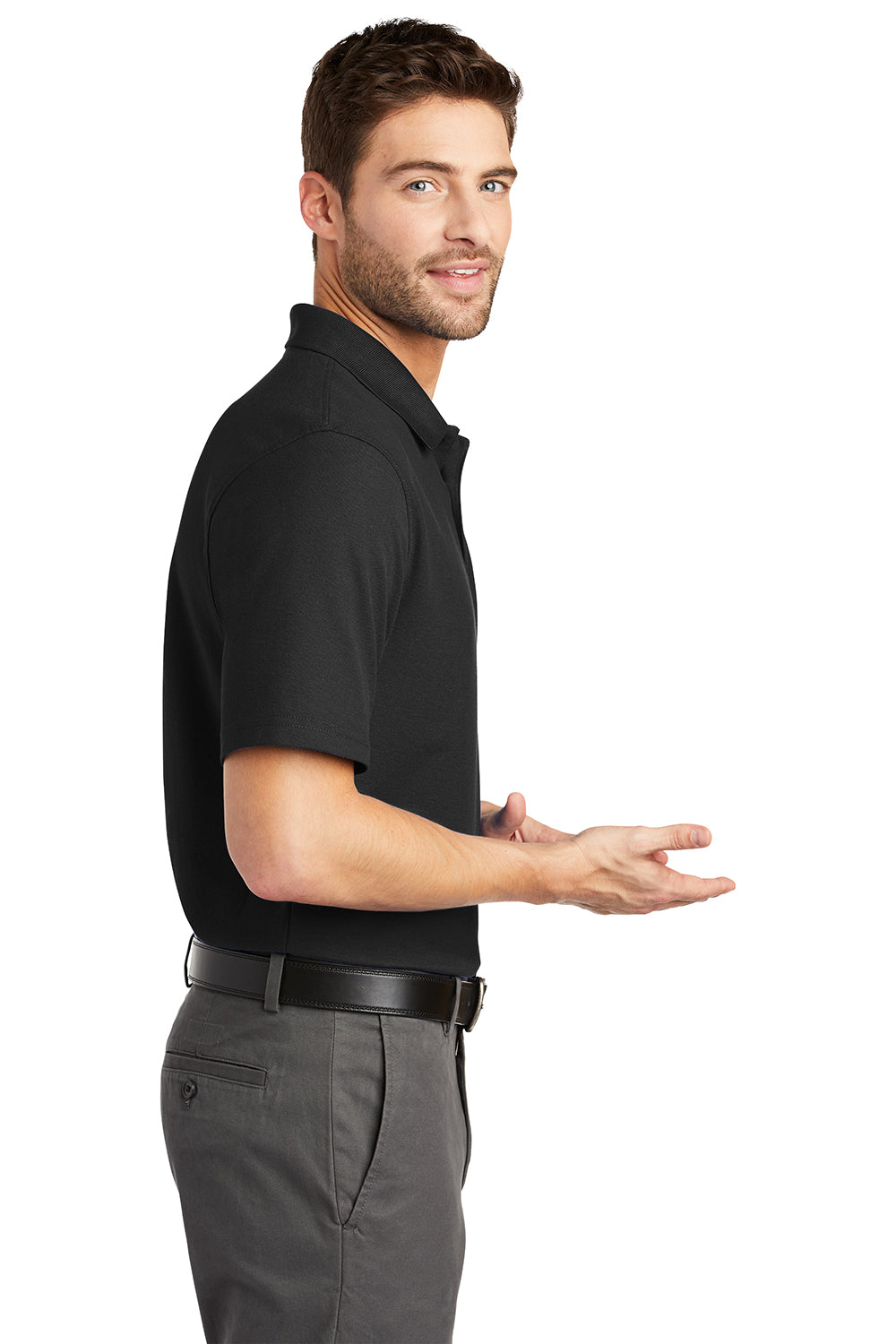 Port Authority K510/TLK510 Mens Moisture Wicking Short Sleeve Polo Shirt Black Model Side