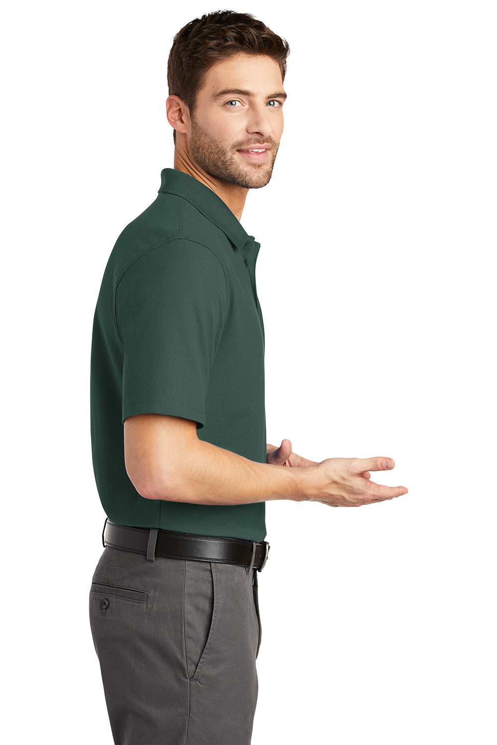 Port Authority K510/TLK510 Mens Moisture Wicking Short Sleeve Polo Shirt Dark Green Model Side