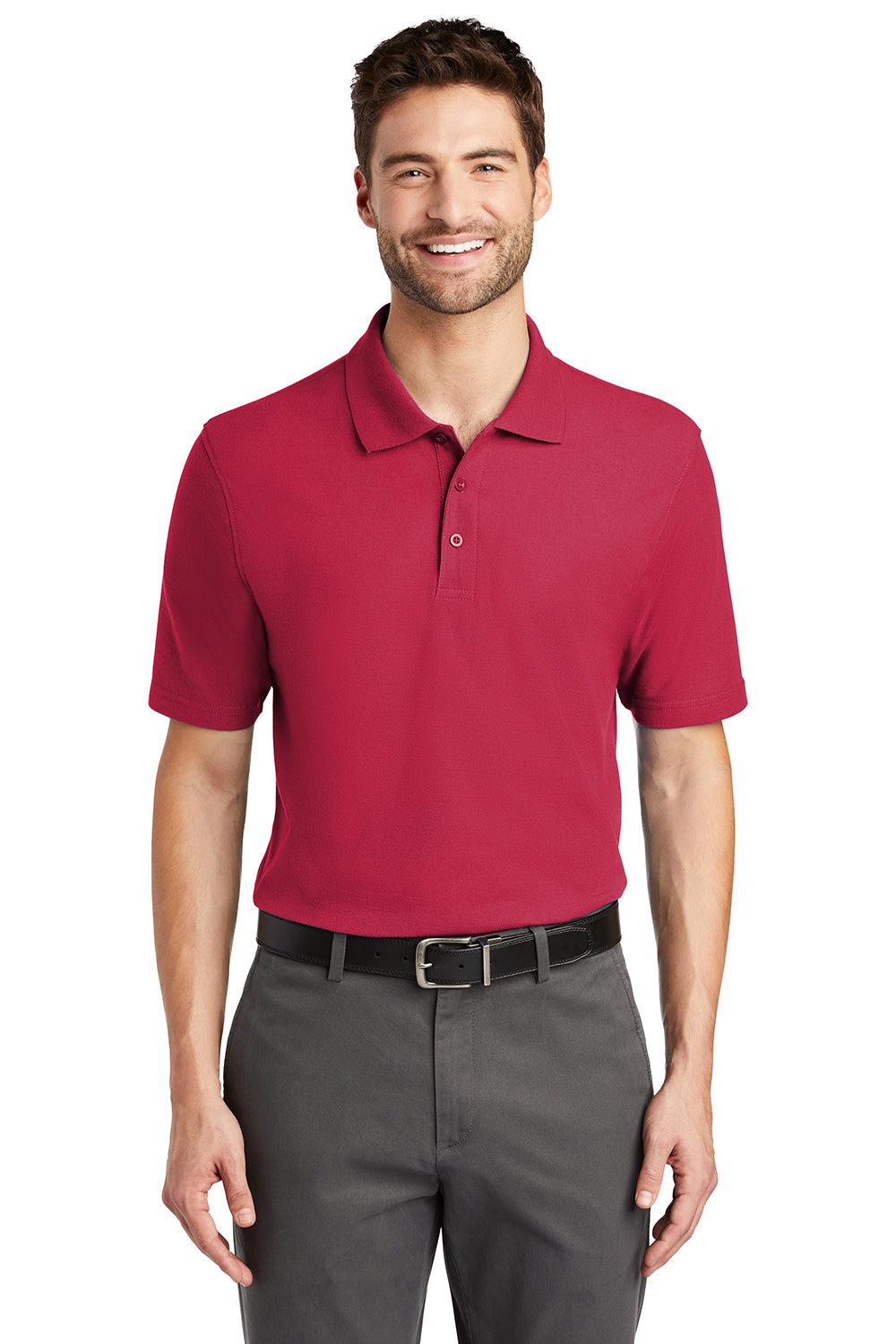 Port Authority K510/TLK510 Mens Moisture Wicking Short Sleeve Polo Shirt Red Model Front