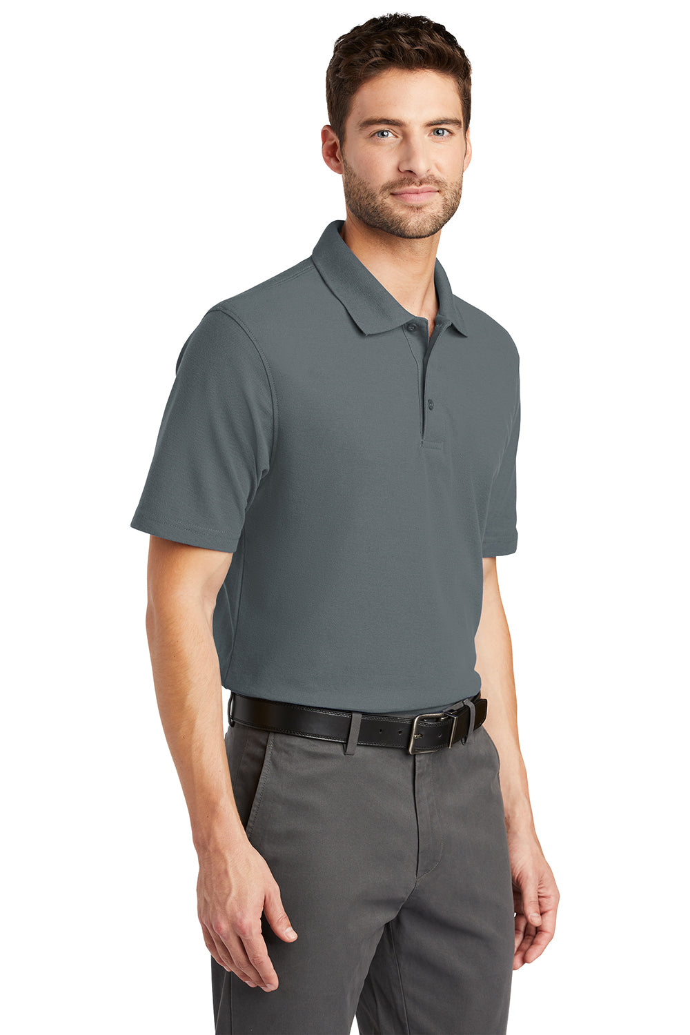 Port Authority K510/TLK510 Mens Moisture Wicking Short Sleeve Polo Shirt Steel Grey Model 3q