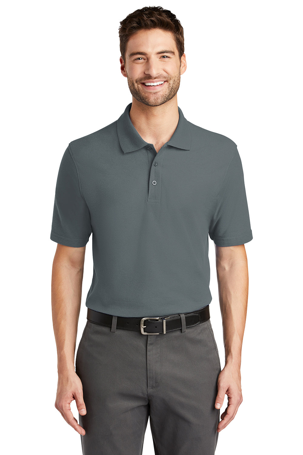 Port Authority K510/TLK510 Mens Moisture Wicking Short Sleeve Polo Shirt Steel Grey Model Front