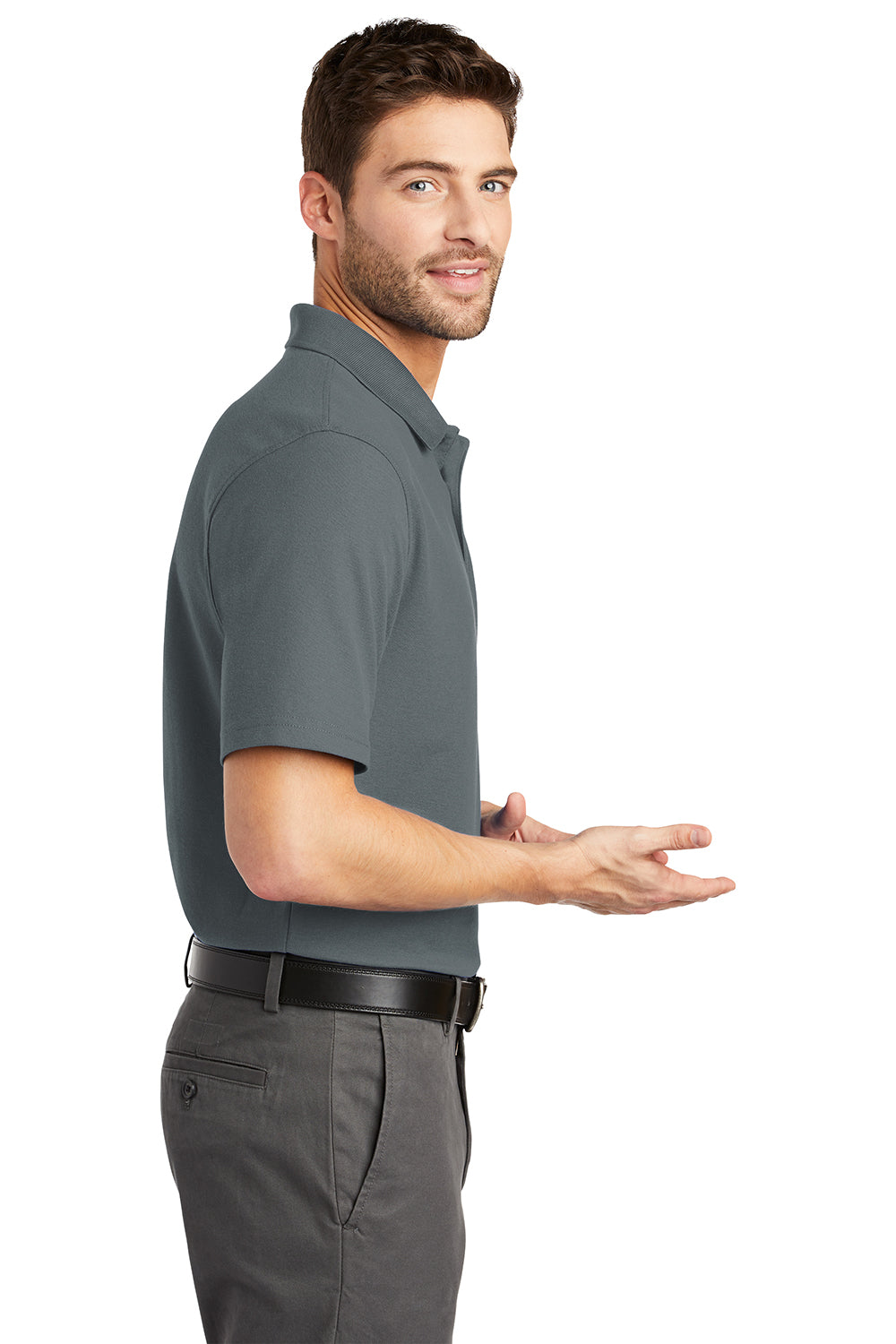 Port Authority K510/TLK510 Mens Moisture Wicking Short Sleeve Polo Shirt Steel Grey Model Side