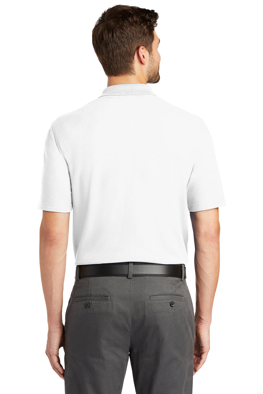 Port Authority K510/TLK510 Mens Moisture Wicking Short Sleeve Polo Shirt White Model Back