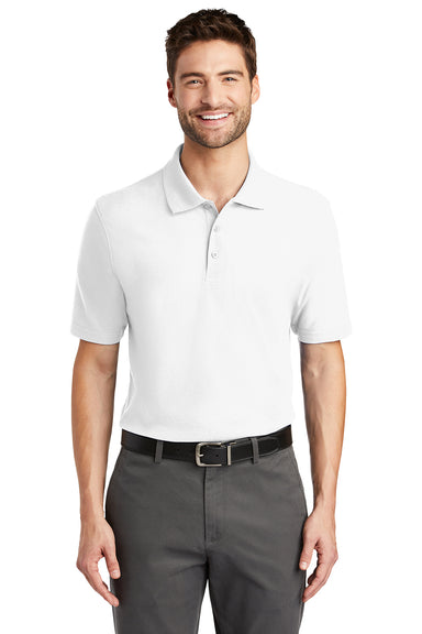 Port Authority K510/TLK510 Mens Moisture Wicking Short Sleeve Polo Shirt White Model Front