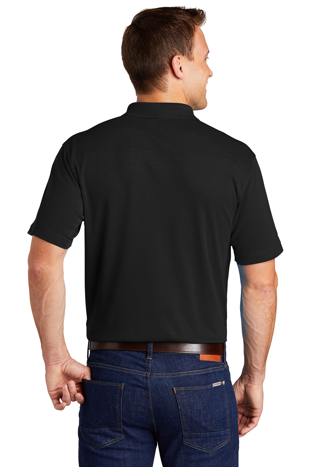 Port Authority K5200 Mens Silk Touch Performance Moisture Wicking Short Sleeve Polo Shirt Black Model Back