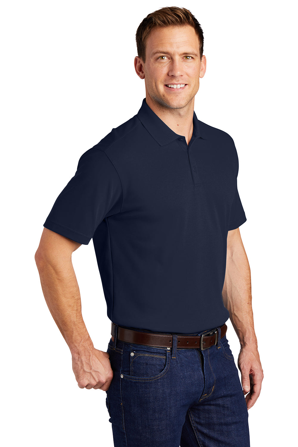 Port Authority K5200 Mens Silk Touch Performance Moisture Wicking Short Sleeve Polo Shirt Navy Blue Model 3q