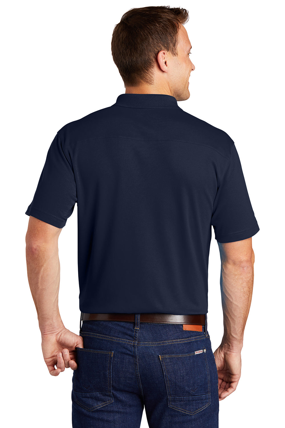 Port Authority K5200 Mens Silk Touch Performance Moisture Wicking Short Sleeve Polo Shirt Navy Blue Model Back