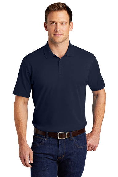 Port Authority K5200 Mens Silk Touch Performance Moisture Wicking Short Sleeve Polo Shirt Navy Blue Model Front